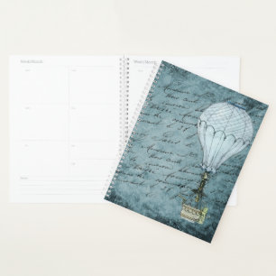 Agenda Steampunk Hot Air Balloon Dusk Blue Manuscrito