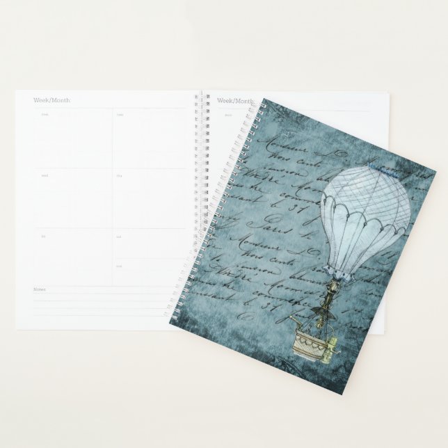 Agenda Steampunk Hot Air Balloon Dusk Blue Manuscrito (Exibição)