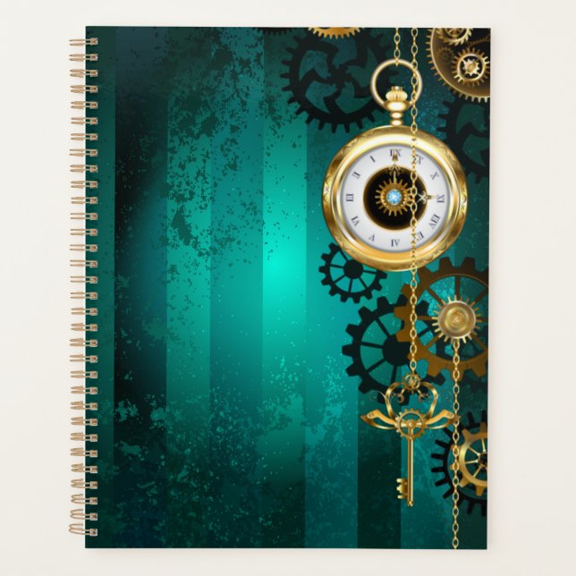Agenda Steampunk Jewelry Watch on a Green Background (Frente)