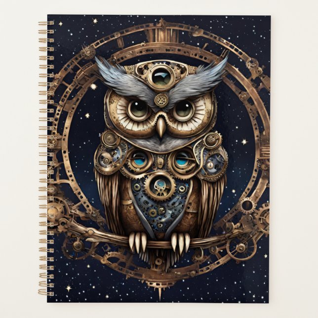 Agenda Steampunk Owl contra o céu estrelado (Frente)