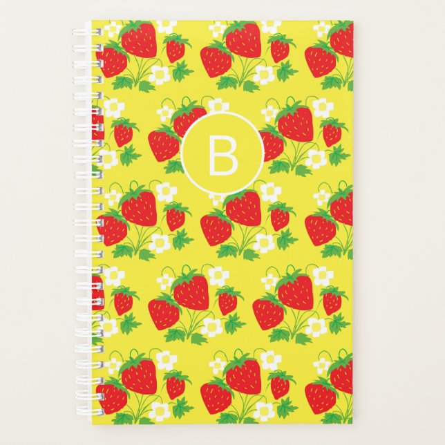 Agenda Strawberry and Flower Yellow Pattern Monogrammed (Frente)