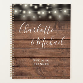 Agenda String Lights Rustic Wood Signature Casamento