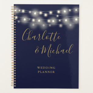 Agenda String Lights Script Marinho Azul E Casamento Dour