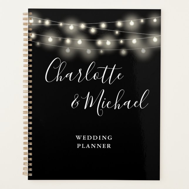 Agenda String Lights Signature Script Black White Weding (Frente)