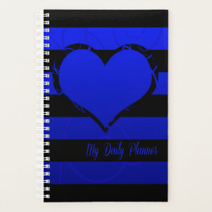Agenda Stripes Negras de Coração Floral Azul