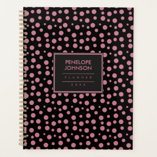 Agenda Stylish Blush Pink Black Polka Dot Pattern