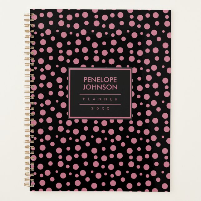 Agenda Stylish Blush Pink Black Polka Dot Pattern (Frente)