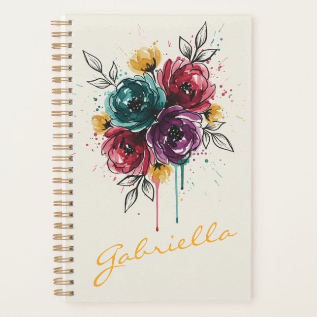 Agenda Stylish Personalized Vibrant Watercolor Floral (Frente)