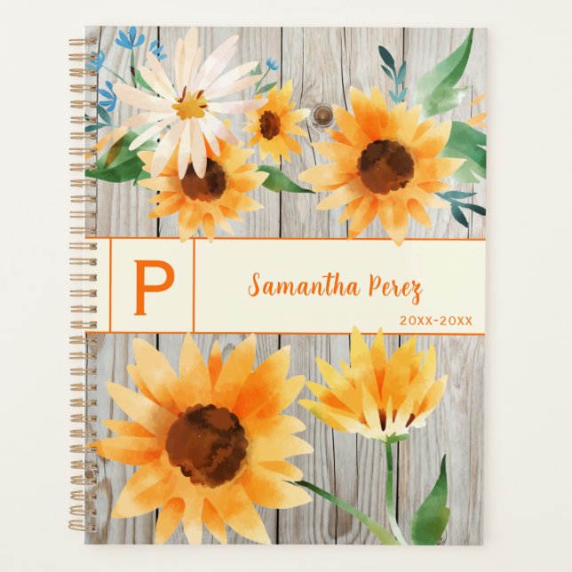 Agenda Sunflower Daisy Floral Wood Rustic Flower Art (Frente)