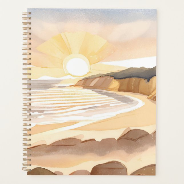 Agenda Sunset Beach | Ocean Watercolor Coastal (Frente)