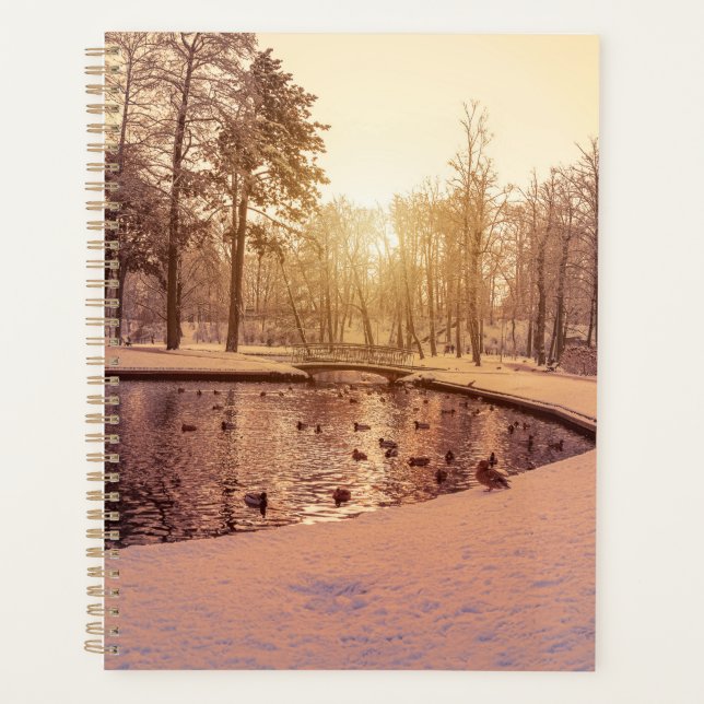 Agenda Sunset sobre parque com lago congelado pequeno (Frente)