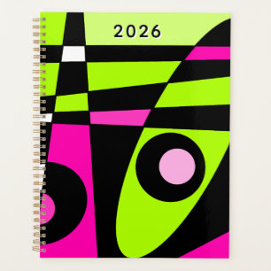 Agenda Surfismo Abstrato Rosa Quente Verde Lima Preto