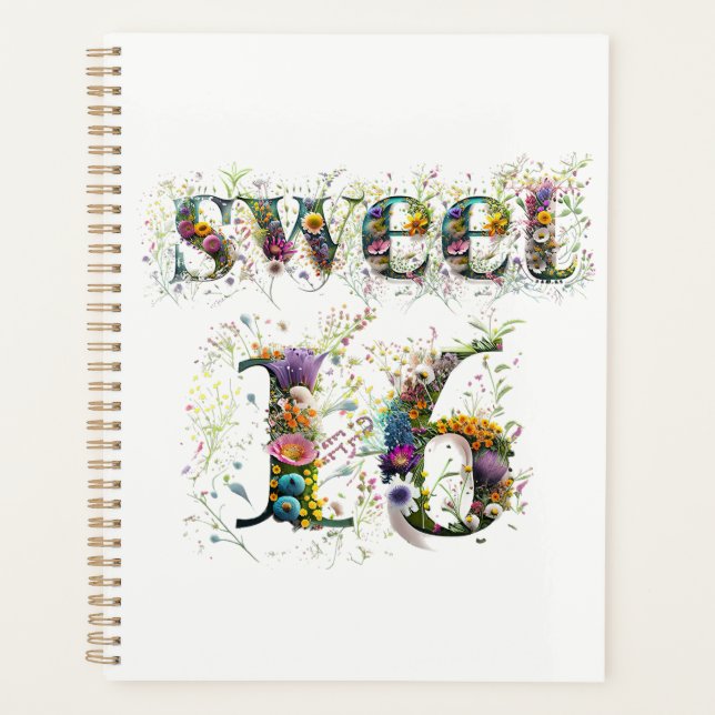 Agenda Sweet 16 Happy Birthday Wildflower Text (Frente)
