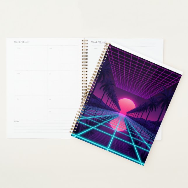 Agenda Tapeçaria de Mesa Neon Synthwave Grid - Mo de Jogo (Exibição)