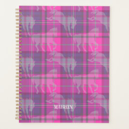 Agenda Tartan equestre púrpura, rosa-pinho-pinho, persona