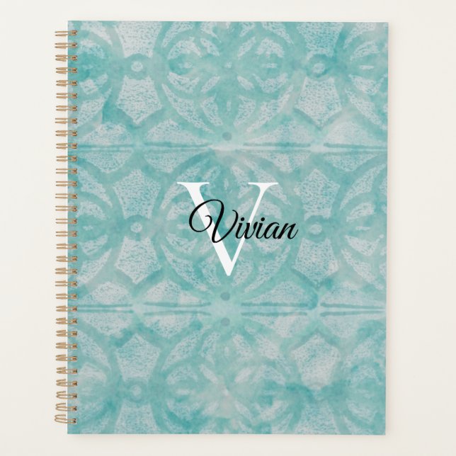 Agenda Teal Batik Elegant Monographic Name (Frente)