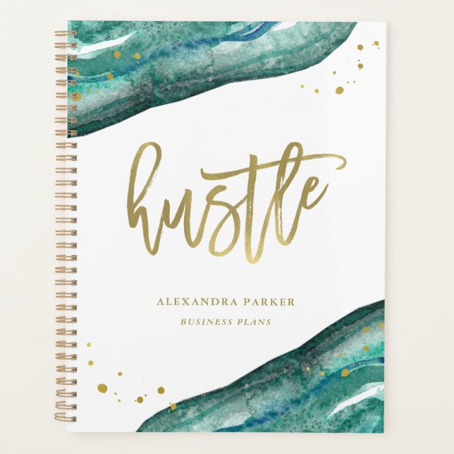 Agenda Teal de Aquarela e Geodo Dourado | Hustle (Frente)