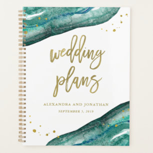 Agenda Teal de Aquarela e Geodo Dourado Planos De Casam