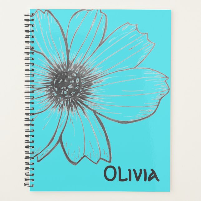 Agenda Teal de design de Flor de Nome Personalizado (Frente)