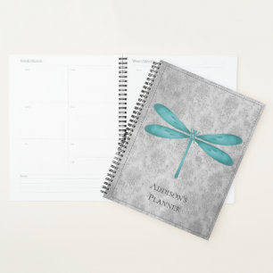 Agenda Teal Dragonfly Damask