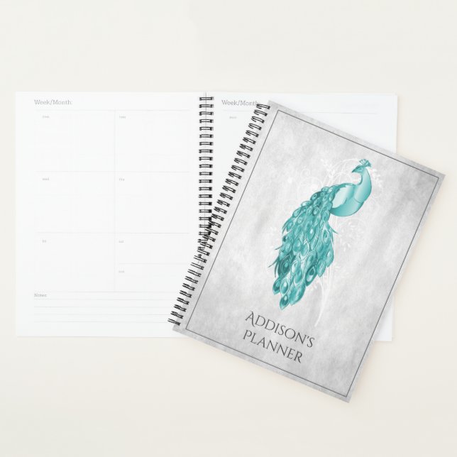 Agenda Teal Elegant Peacock Planner (Exibição)