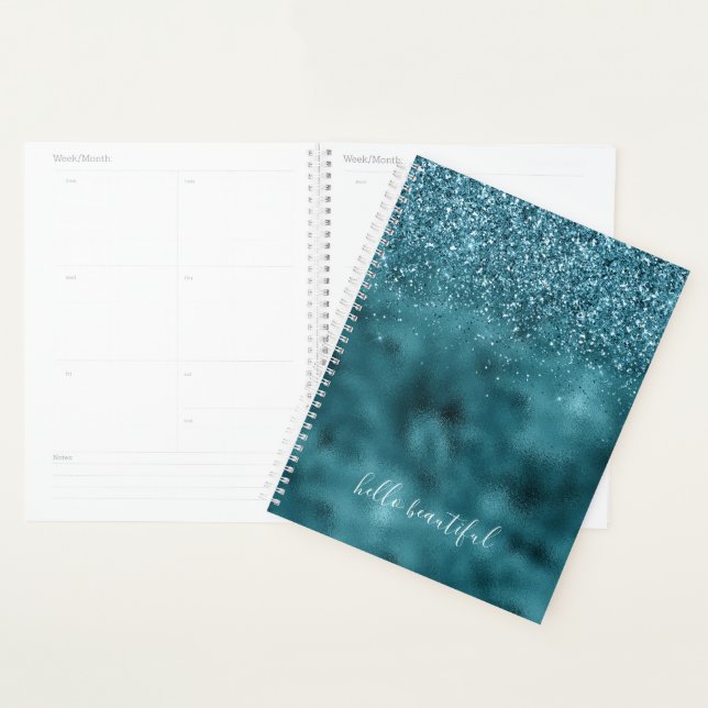 Agenda Teal Glitter Glitz sparkle glam personalizado aspa (Exibição)