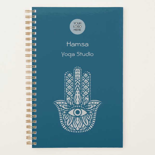 Agenda Teal Green Yoga Studio Hamsa personalizável (Frente)