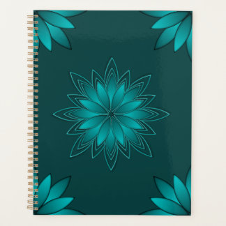 Agenda Teal Leaf Mandala Design on Dark Cyan