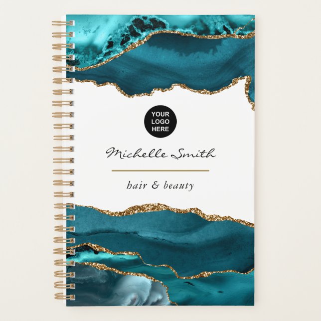 Agenda Teal - Turquesa e Dourado Agate Business Planner (Frente)