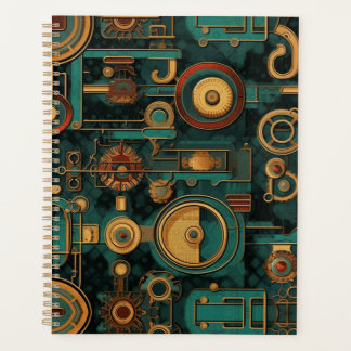 Agenda Teal Vermelho Steampunk Dourado