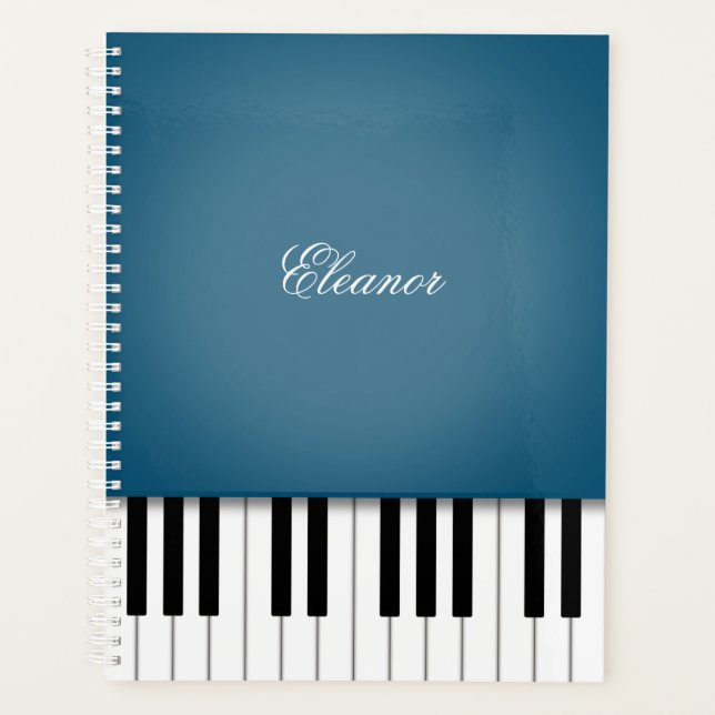 Agenda Teclado de Música Piano Azul Peacock Personalizado (Frente)