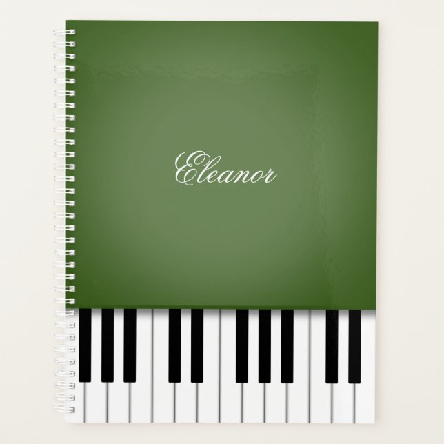 Agenda Teclado Musical do Piano Verde Moss Personalizado (Frente)