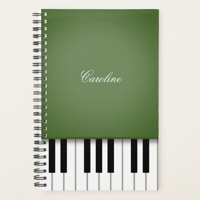 Agenda Teclado para Piano Verde Moss Música Personalizada (Frente)