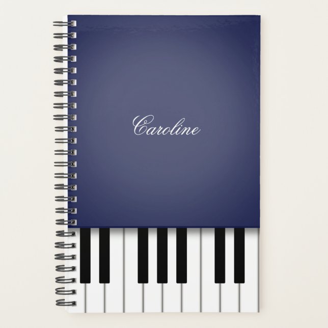 Agenda Teclado Piano Azul Meia-Noite Música Personalizada (Frente)