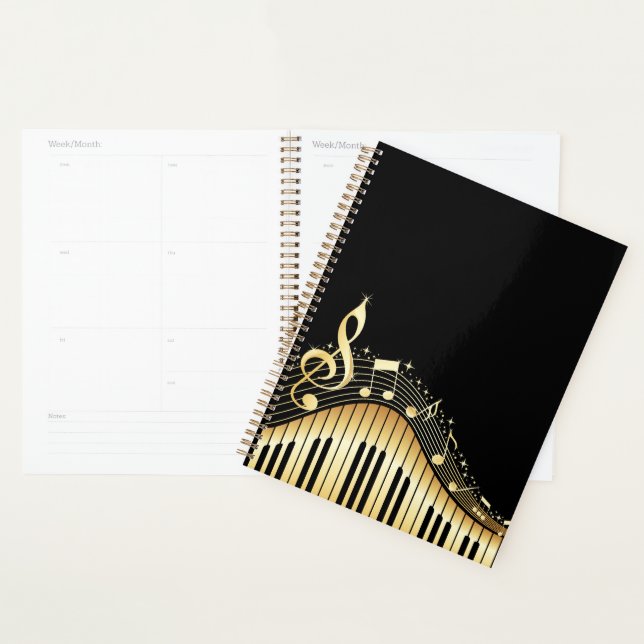 Agenda Teclado Piano Dourado e preto elegante (Exibição)