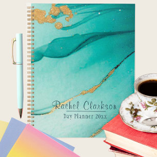 Agenda Tendência Moderna Teal E Dourado Dia Marmoreado