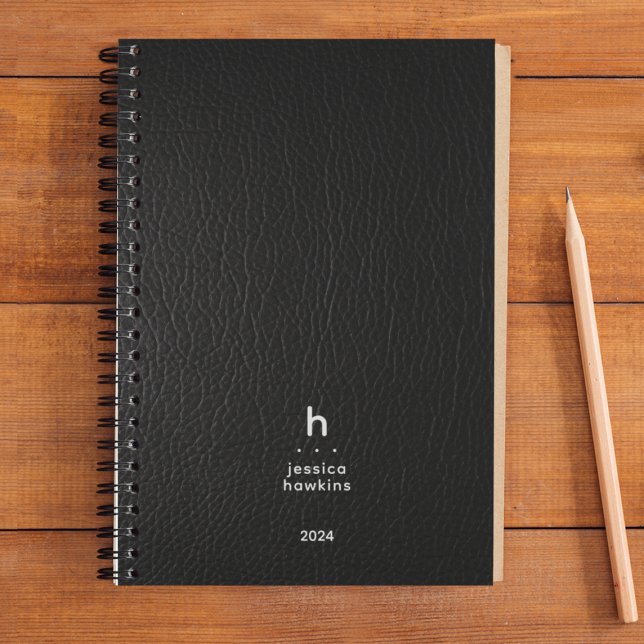 Agenda Tendy Black Leather Modern Monograma Semanal (Criador carregado)