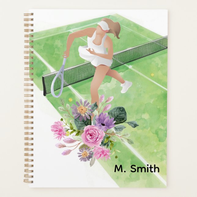Agenda Tenista com flores e raquete (Frente)
