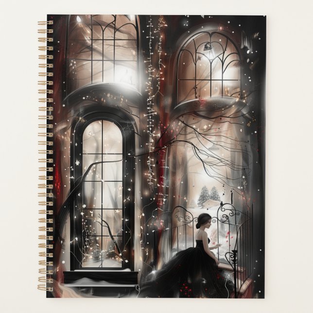 Agenda Terra Maravilha Vermelha e Preta Elegante Encantad (Frente)