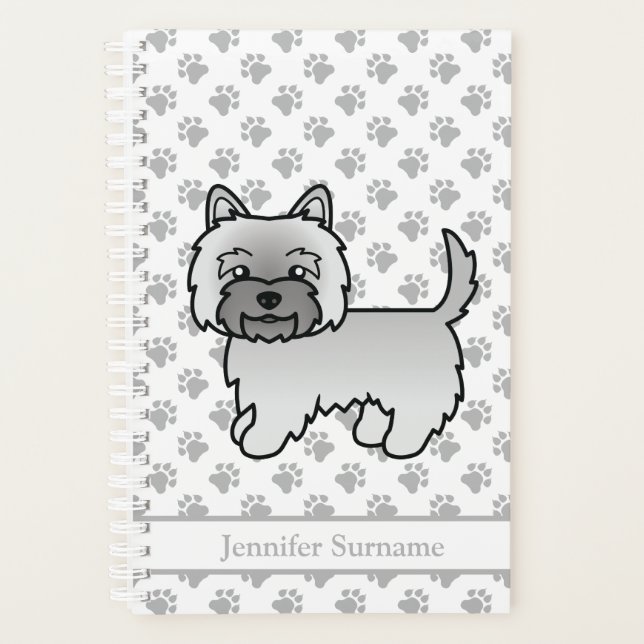 Agenda Terrier Grey Cairn Cachorro Cartoon Fofo & Texto (Frente)