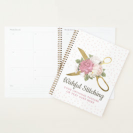 Agenda Tesoura de Costura Dourada & Rosas Florais em Esti