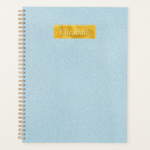 Agenda Textura de Couro Azul Falso com Faixa de Folha Dou