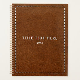 Agenda Textura de couro castanho e costura