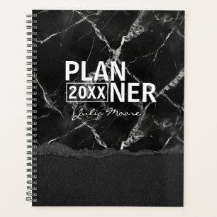 Agenda Textura de Mármore Preto Personalizada