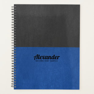 Agenda Textura em couro azul e preto de tela plana