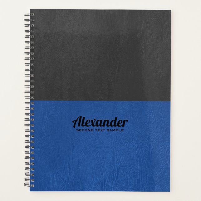 Agenda Textura em couro azul e preto de tela plana (Frente)