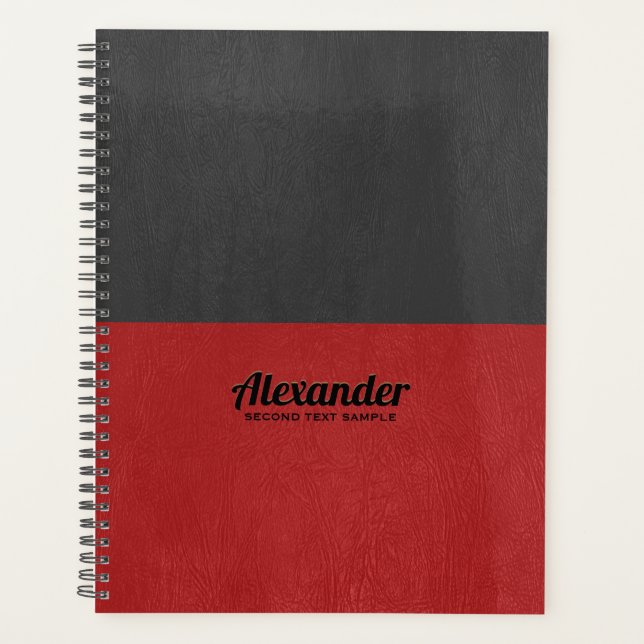 Agenda Textura em couro vermelho e preto de tela plana (Frente)