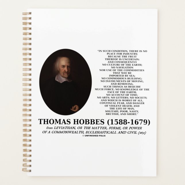 Agenda Thomas Hobbes Leviathan Man Solitário Pobre Citaçã (Frente)