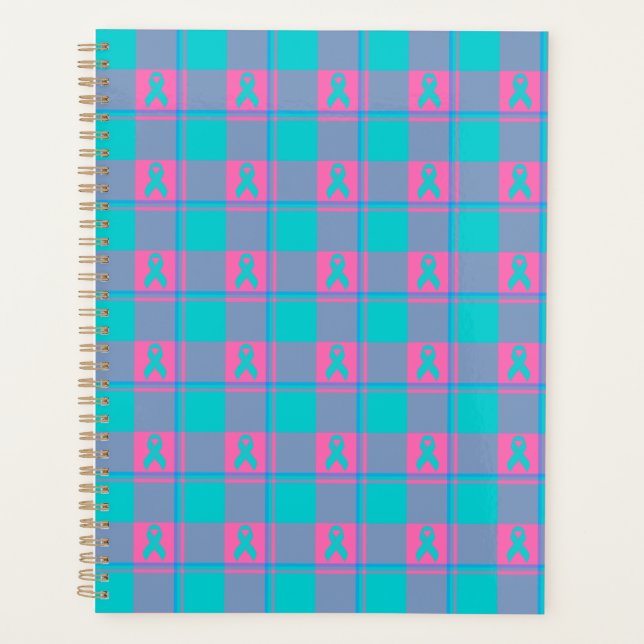 Agenda Thyroid Cancer Awareness Plaid Teal Ribbon (Frente)