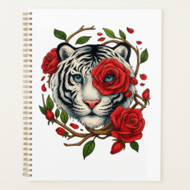 Agenda Tigre branco com Rosas vermelhas - Floral de vida
